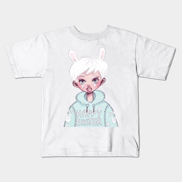 Easter Bunny Girl Kids T-Shirt by Alina.soul.notes